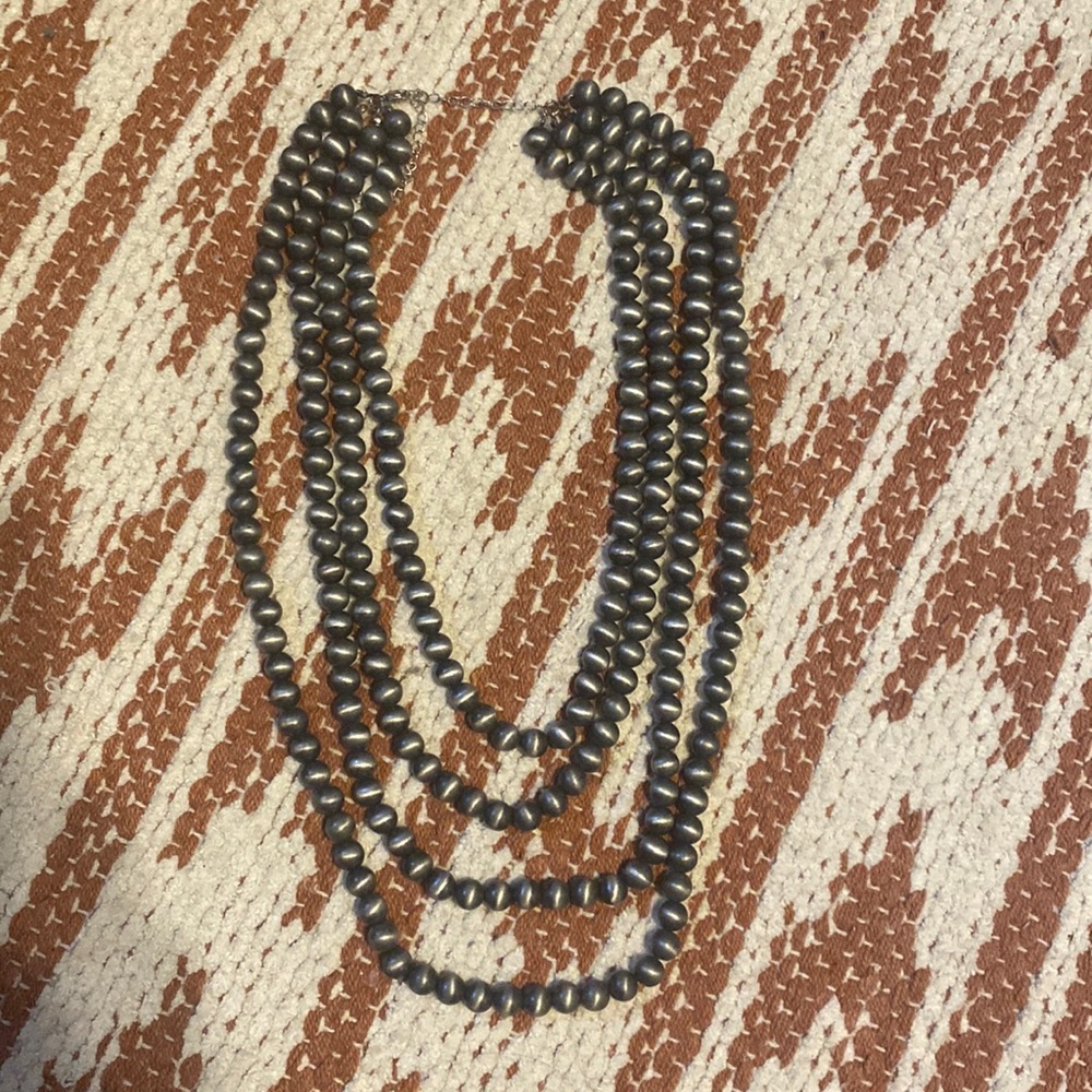 4 Strand Silver Beaded Western Necklace
